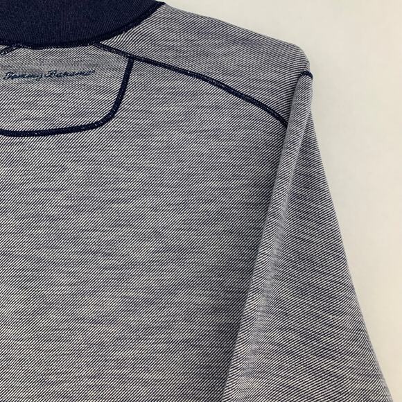 Tommy Bahama Flip Coast 1/4 Zip Sweater, Reversible Gray to Blue Striped - Picture 12 of 14